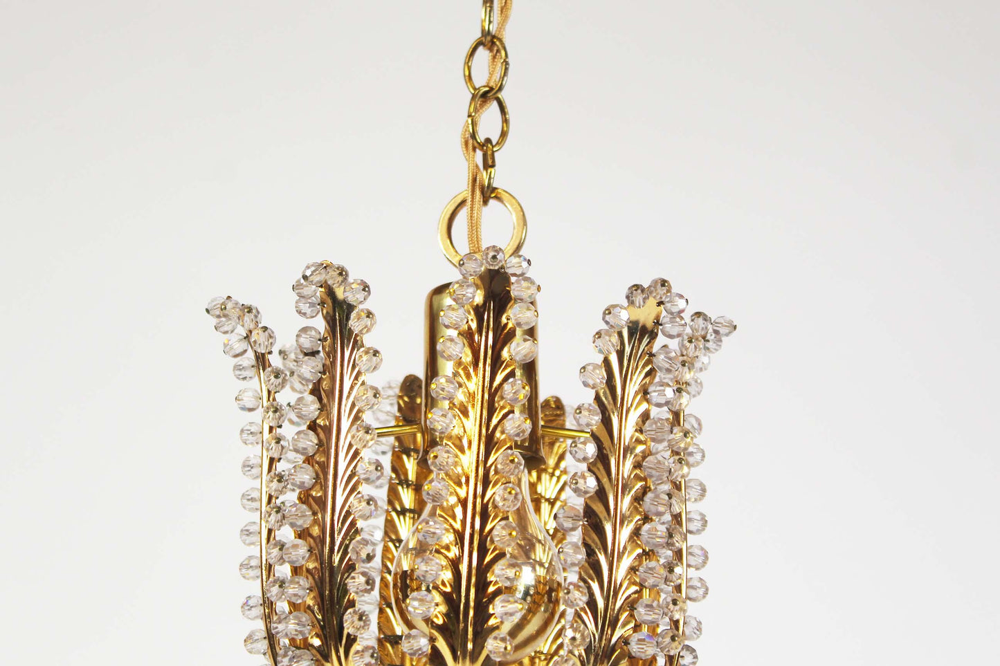 Pendant lamp in gilded brass and crystal by Palwa