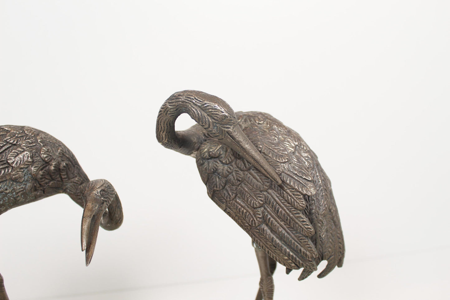 Decorative pair of silver-plated 'Heron' sculptures by Valenti