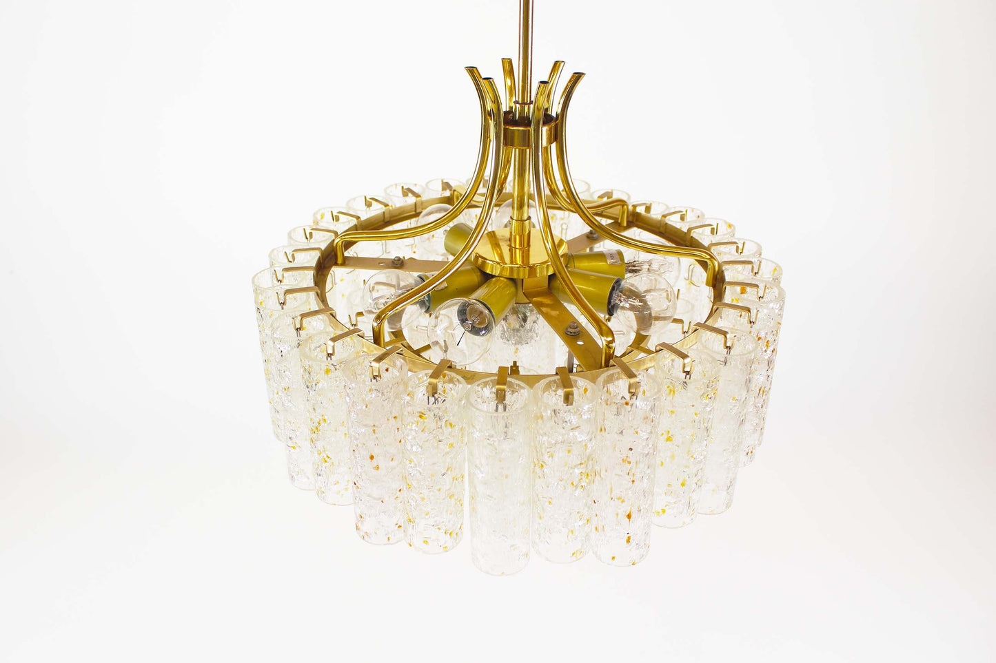 Large chandelier in brass and 'goldflake' glass by Doria Leuchten