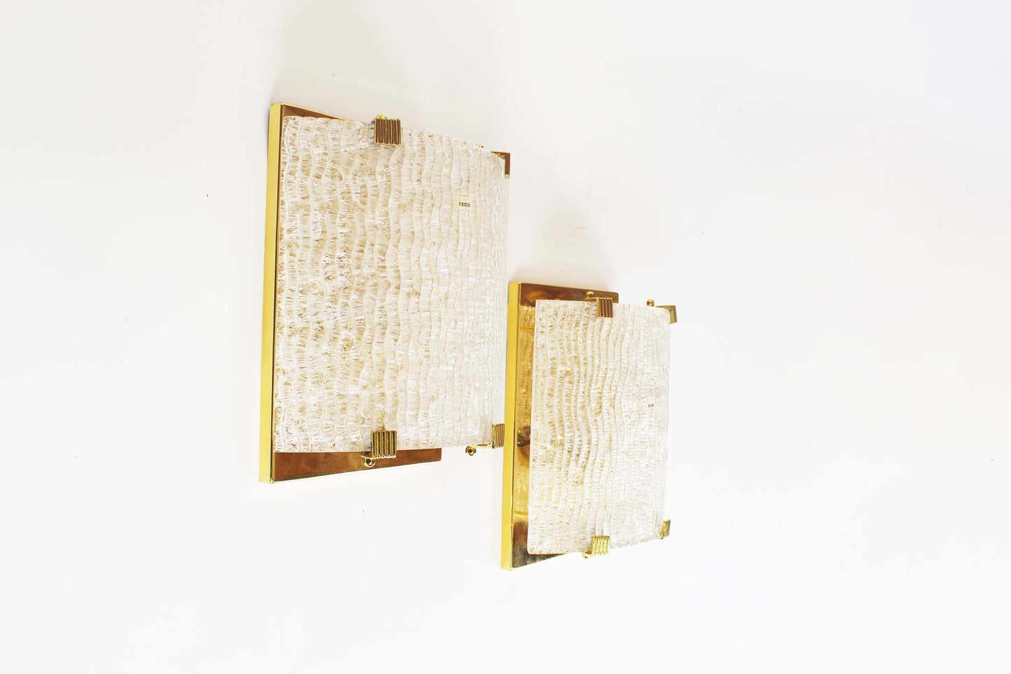 Set of large Italian brass and Murano glass wall lamps from the 1970s
