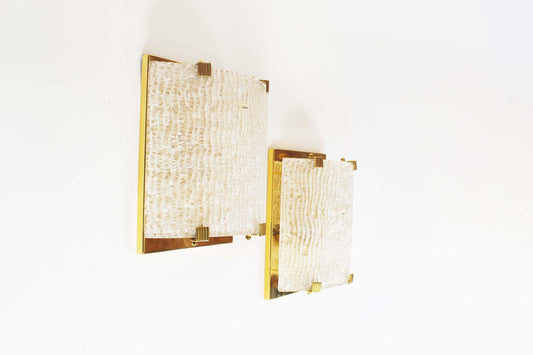 Set of large Italian brass and Murano glass wall lamps from the 1970s
