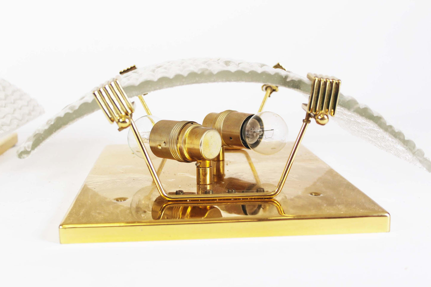 Set of large Italian brass and Murano glass wall lamps from the 1970s