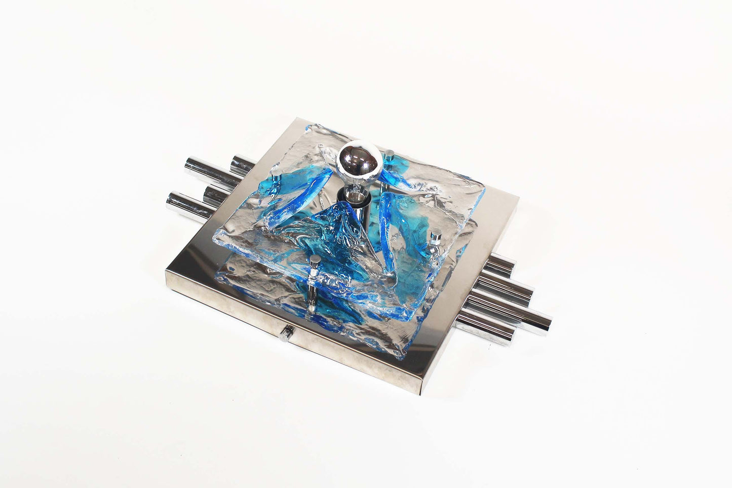 Large polished metal and muranoglass wall light by Angelo Brotto