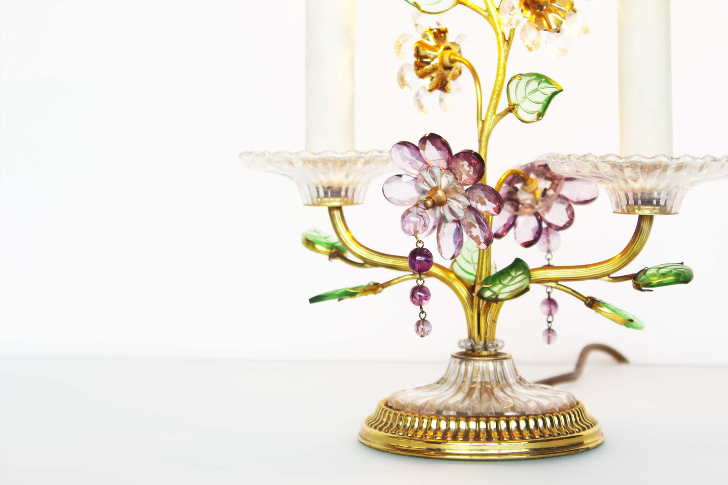 Gilded and crystal table lamp with floral motif by Palwa - Lobmeyr