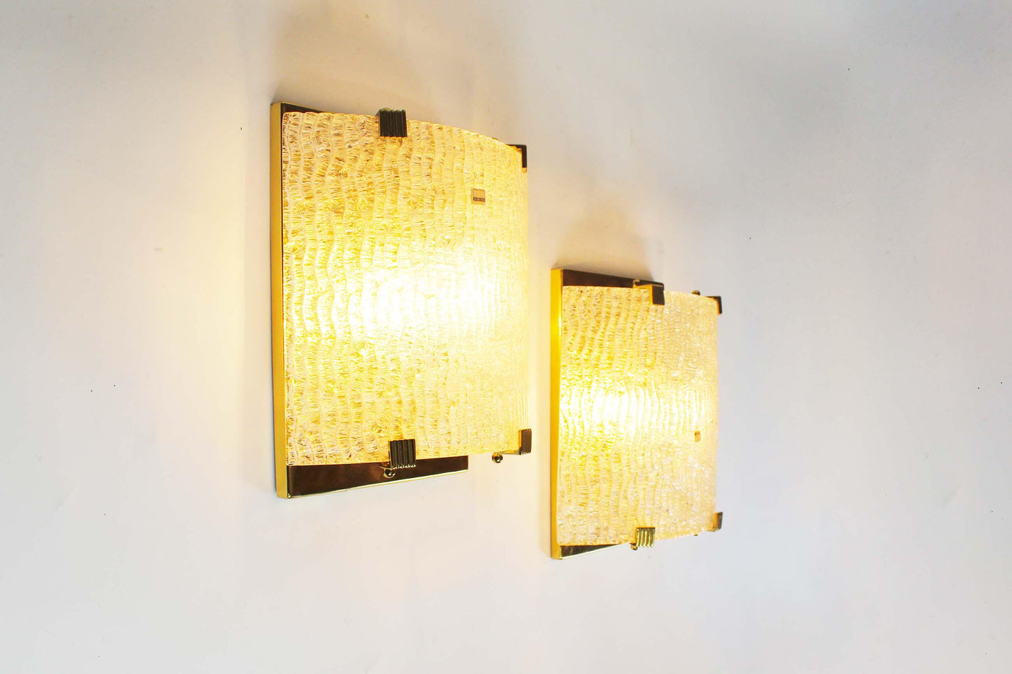 Set of large Italian brass and Murano glass wall lamps from the 1970s