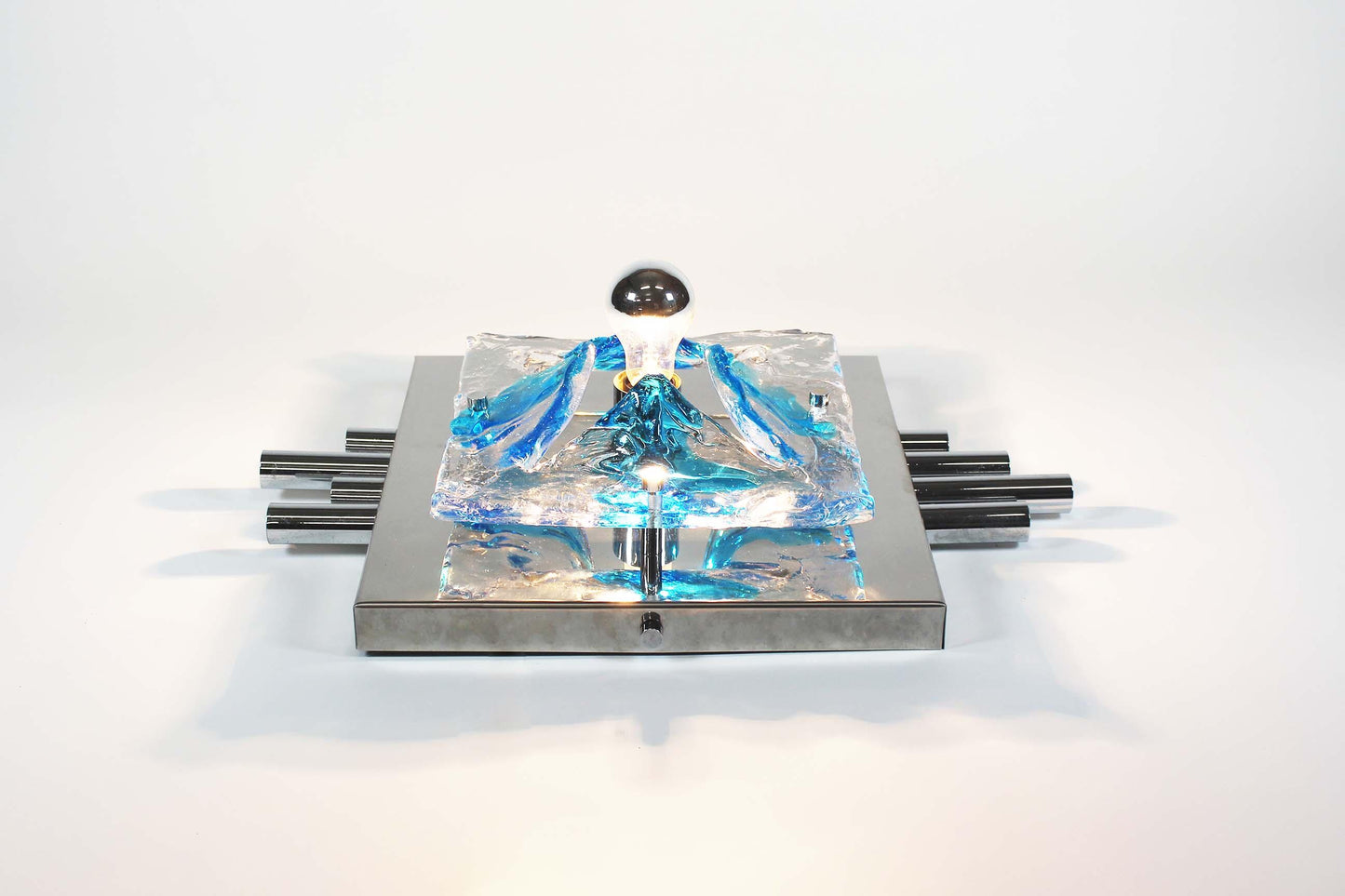 Large polished metal and muranoglass wall light by Angelo Brotto