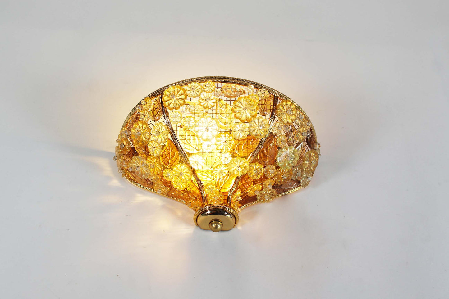 Wandlamp in verguld messing en kristalglas door Palwa