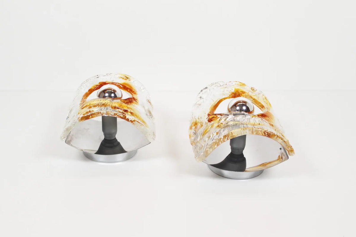 Pair of 1970's Murano Glass Wall Sconces by AV Mazzega - 2 pairs available