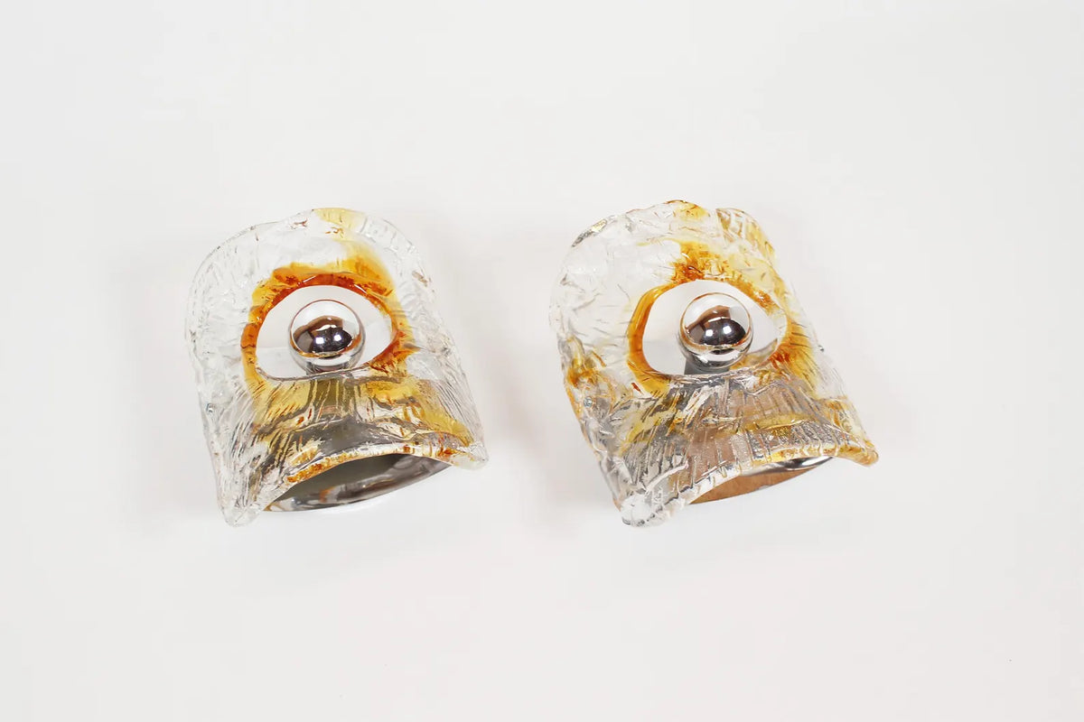 Pair of 1970's Murano Glass Wall Sconces by AV Mazzega - 2 pairs available
