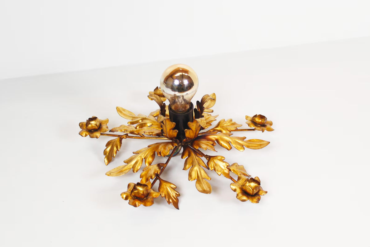 Medium size gilded Floral flush mount light, Germany 1960's