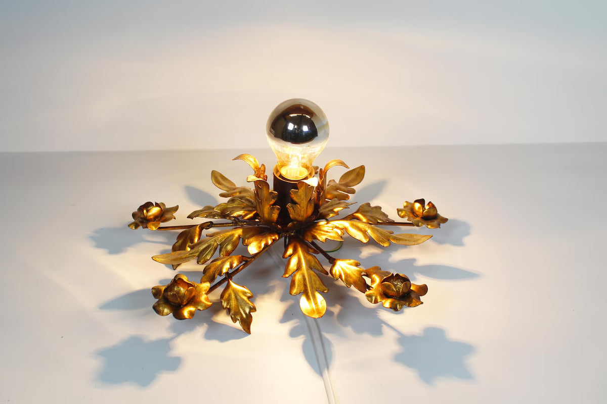 Medium size gilded Floral flush mount light, Germany 1960's