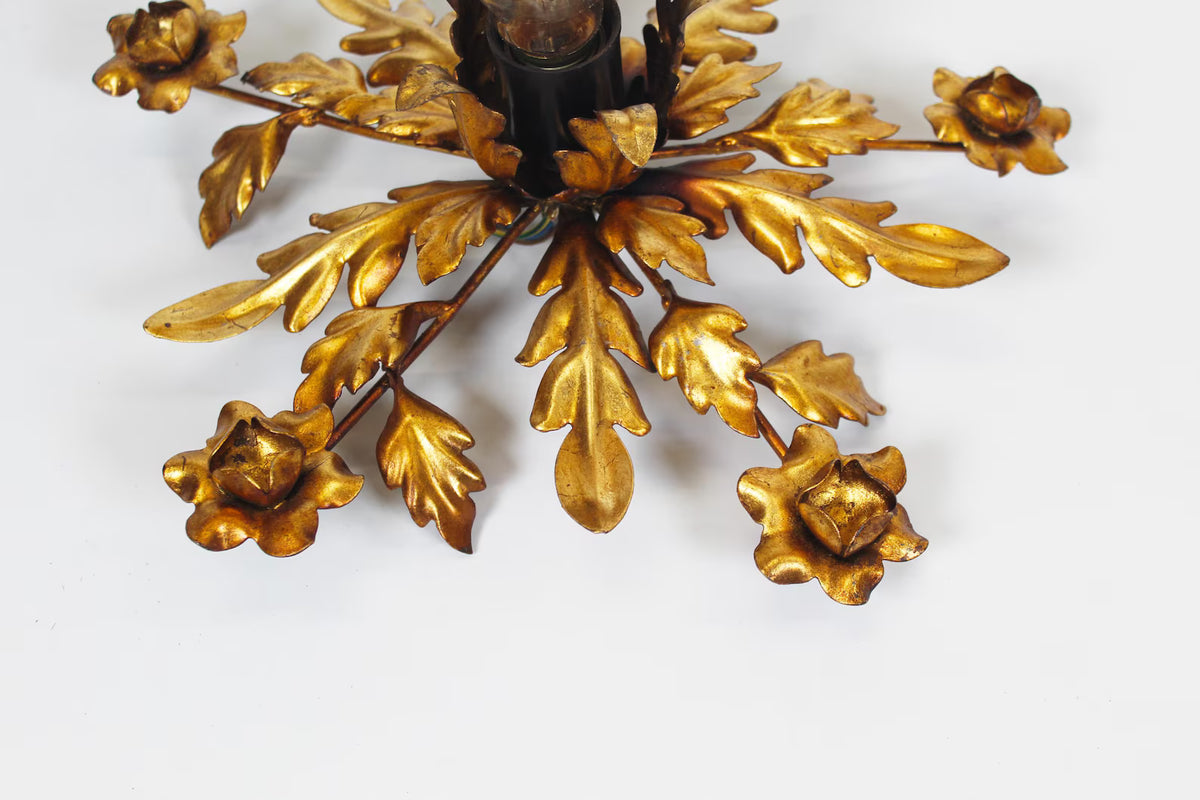Medium size gilded Floral flush mount light, Germany 1960's