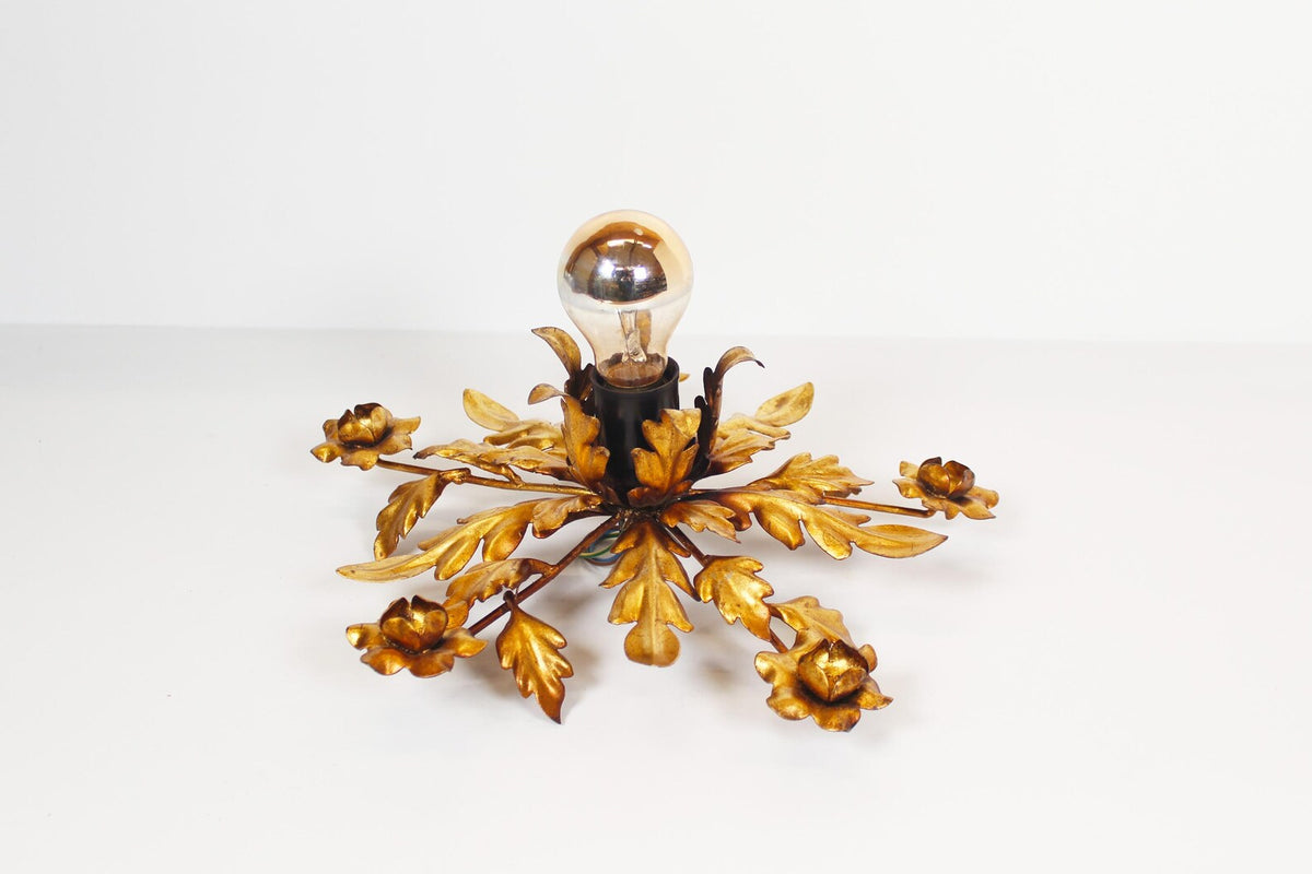 Medium size gilded Floral flush mount light, Germany 1960's