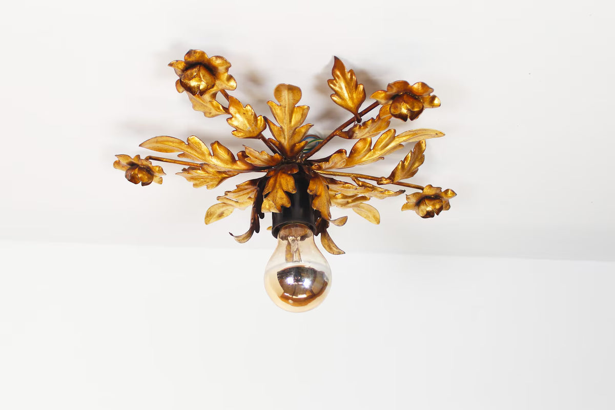 Medium size gilded Floral flush mount light, Germany 1960's