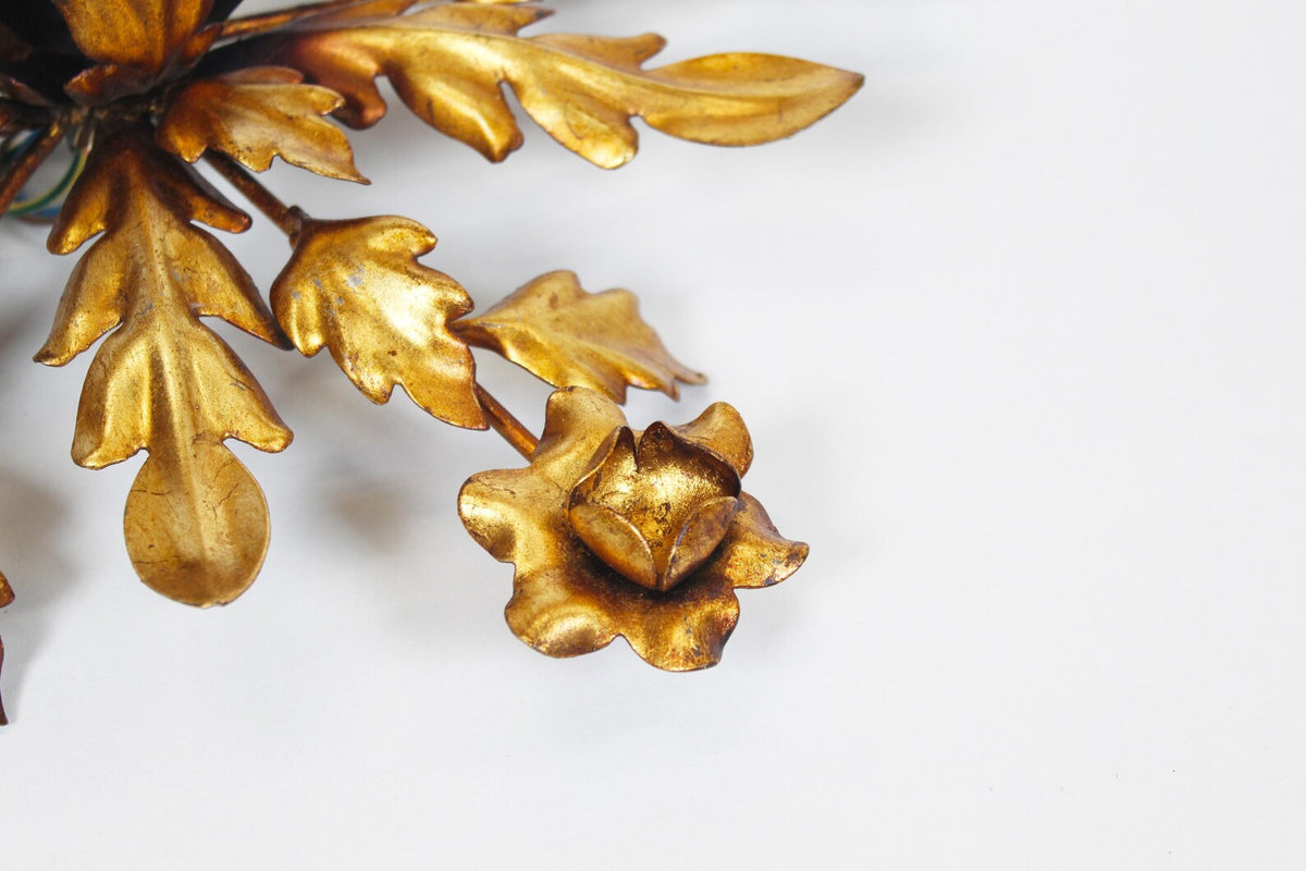 Medium size gilded Floral flush mount light, Germany 1960's